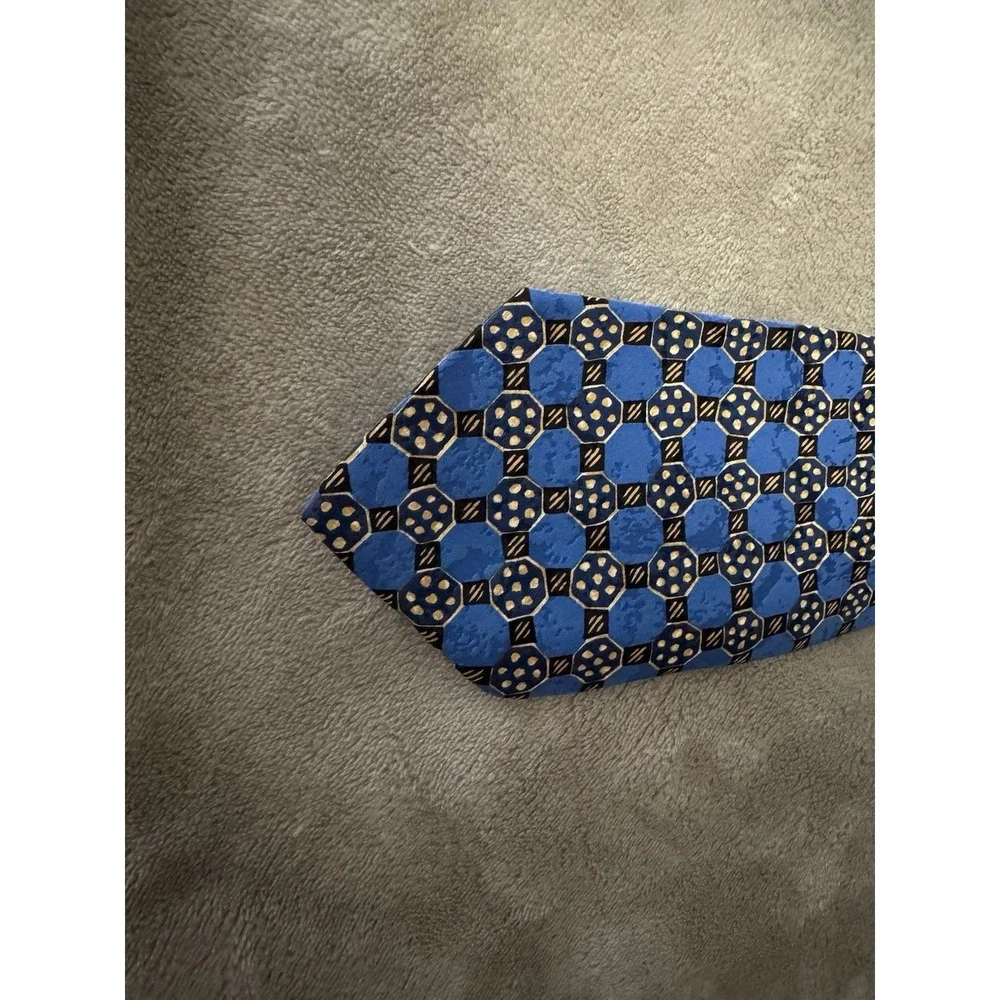 Fumagalli's Blue Geometric Silk Tie‎ Made in Italy Hand Made Octagon Pattern